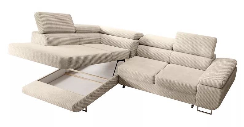 VILSTEV L-formas stūra dīvāns ar gulēšanas funkciju, ar konteineru, gaiši smilškrāsas velveta, kreisa/laba puse - N1 Home