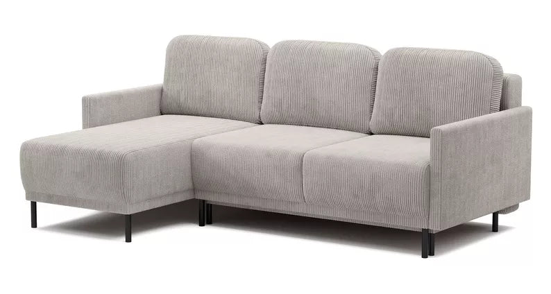 NOMIEL L-formas izvelkamais stūra dīvāns ar konteineru, universāls gaiši smilškrāsas velvets - N1 Home