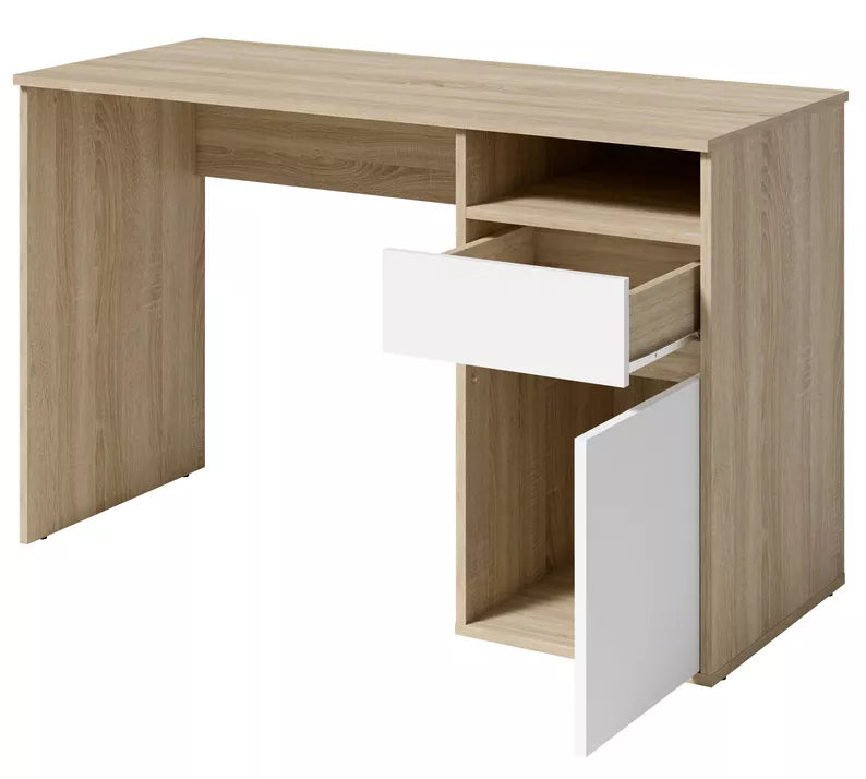 CILA Rakstāmgalds ar atvilktni un skapi 120 cm, sonoma ozols / balts - N1 Home