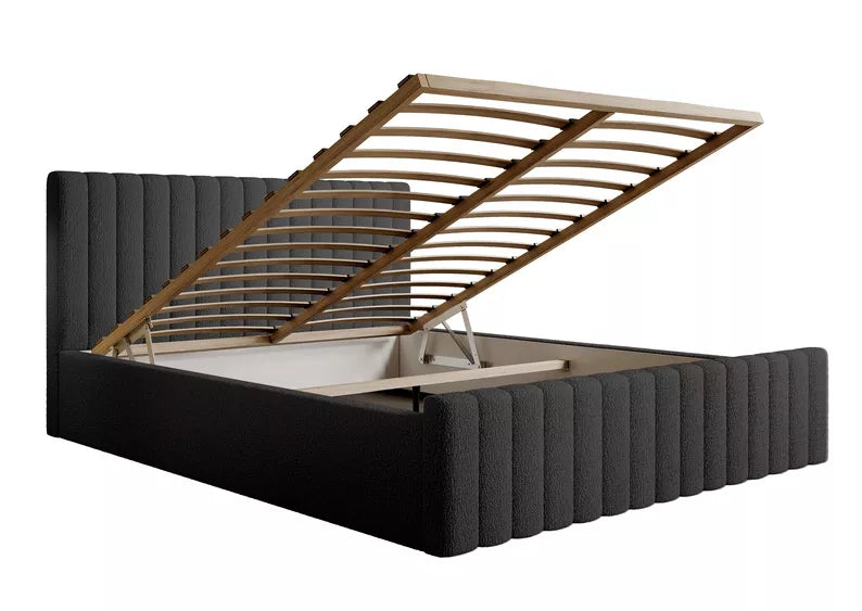 MONERA Mīkstā gulta 140/160/180x200 cm, tumši pelēka, ar konteineru, melnas kājas - N1 Home