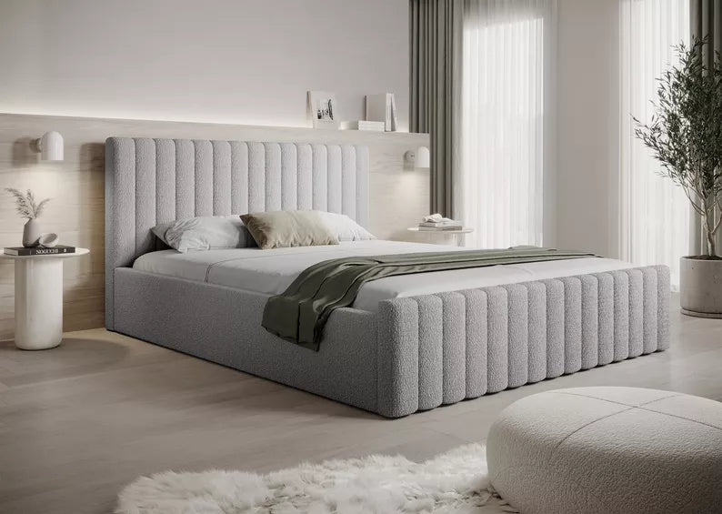 MONERA Mīkstā gulta 140/160/180x200 cm, pelēka, ar konteineru, melnas kājas - N1 Home