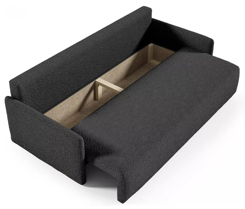 GOVE Dīvāns-gulta ar glabātuvii, grafīta boucle - N1 Home