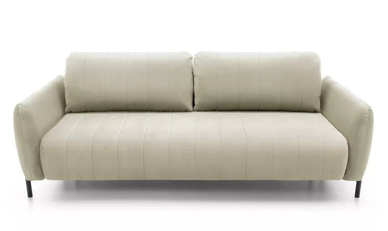 LEVA Krēmkrāsas trīsvietīgs dīvāns ar konteineru, no hidrofobiskā velūra auduma, melnām kājām - N1 Home