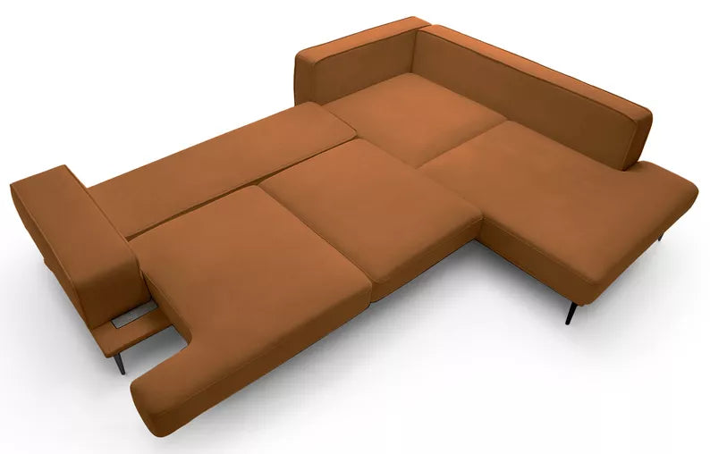 SITOME L-formas dīvāns ar gulēšanas funkciju, brūns samts, melnas kājas, kreisa/laba puse - N1 Home