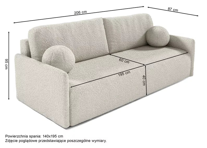 GOVE Dīvāns-gulta ar glabātuvii, krēmkrāsas boucle - N1 Home