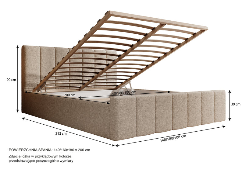 ROMA Mīkstā gulta 140/160/180x200 cm, ar konteineru, pelēka - N1 Home
