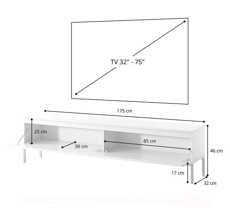 MEBBI TV skapis, 175 cm, melns ar zelta kājiņām - N1 Home