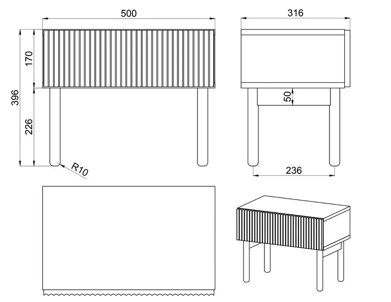 LOLI Naktsskapītis ar atvilktni un kājām, 50 cm, eļļots ozols - N1 Home