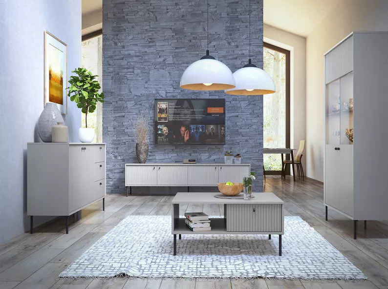 ZETO Pelēks divu durvju vitrīnas skapis - N1 Home