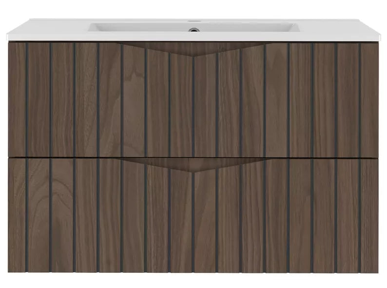 DELLA Vannas istabas skapis ar izlietni 60 cm, rievotas fasādes, riekstkoks / matēts melns - N1 Home