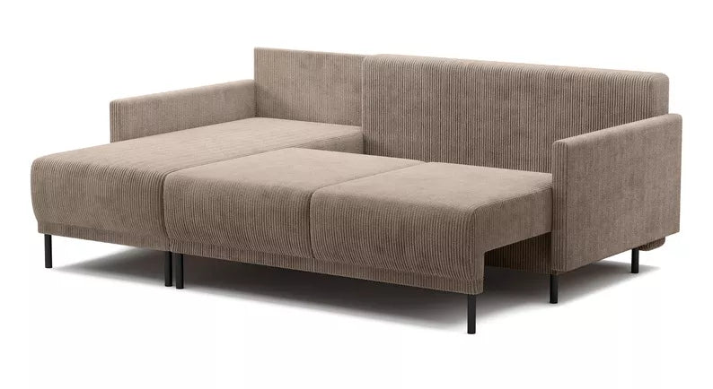 NOMIEL L-formas izvelkamais stūra dīvāns ar konteineru, universāls bēšs velvets - N1 Home