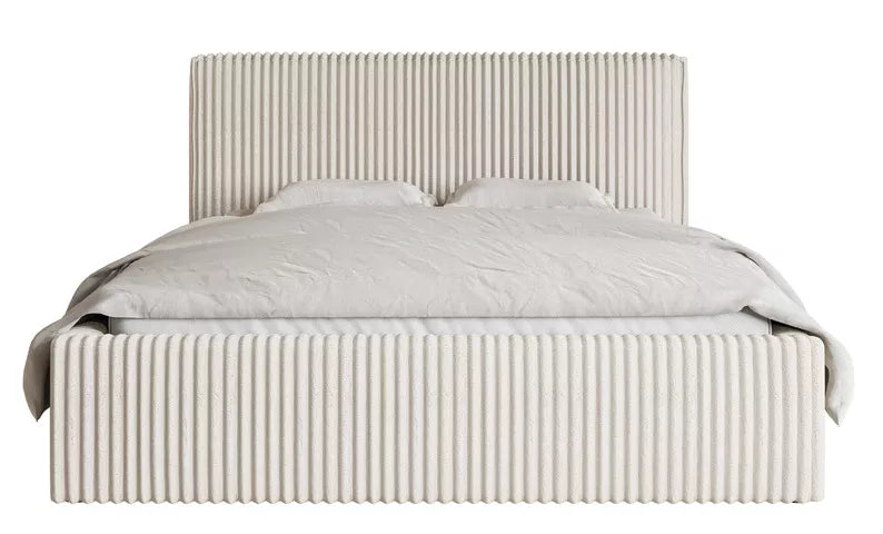 LIOTI Mīkstā gulta 140/160/180x200 cm  ar glabātuvi, metāla rāmis, krēmkrāsas biezs velvets - N1 Home