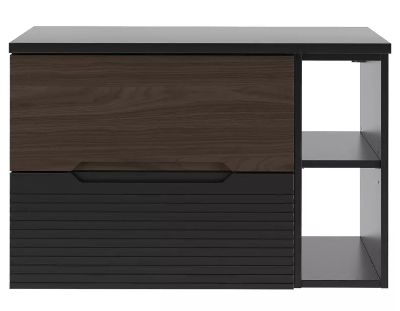 VELAV Vannas istabas skapis ar darba virsmu un plauktiem, 80 cm, rievota priekšpuse, matēts melns / riekstkoks - N1 Home