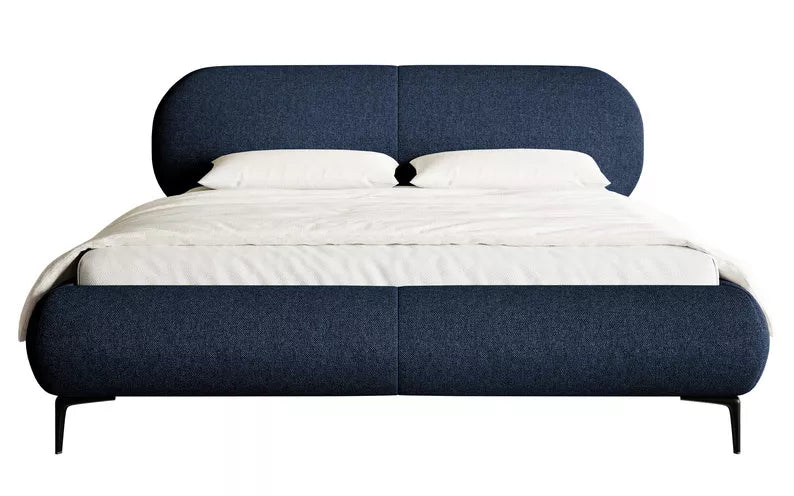 VALEO Polsterēta gulta 140/160/180x200 cm, tumši zila hidrofoba bize, melnas kājas - N1 Home