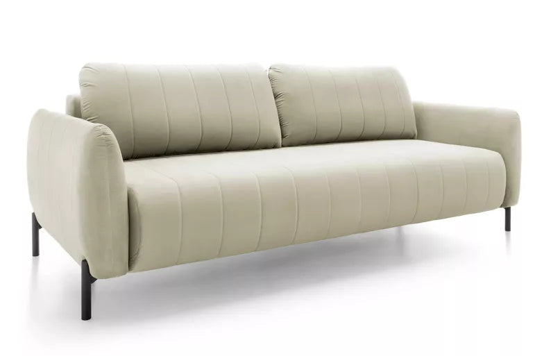 LEVA Krēmkrāsas trīsvietīgs dīvāns ar konteineru, no hidrofobiskā velūra auduma, melnām kājām - N1 Home