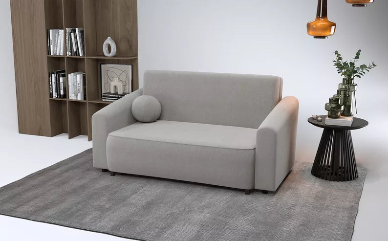 VIOSTE Divvietīgs dīvāns, 130 cm, ar glabātuvi, pelēks hidrofobs šenils - N1 Home