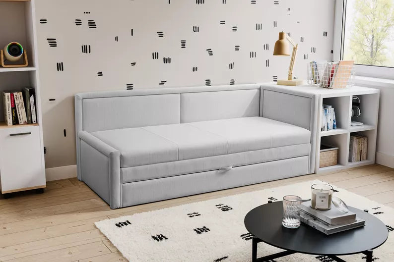 RILI Jauniešu gulta ar konteineru, gaiši pelēka, universāla bize - N1 Home