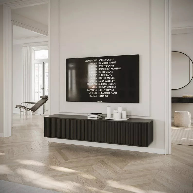 LOVORE Piekarināmais TV skapis ar rievām, trīsdurvju, 163 cm, melns - N1 Home