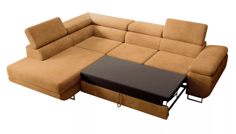 VILSTEV L-formas stūra dīvāns ar gulēšanas funkciju, ar konteineru, sinepju velveta, kreisa/laba puse - N1 Home