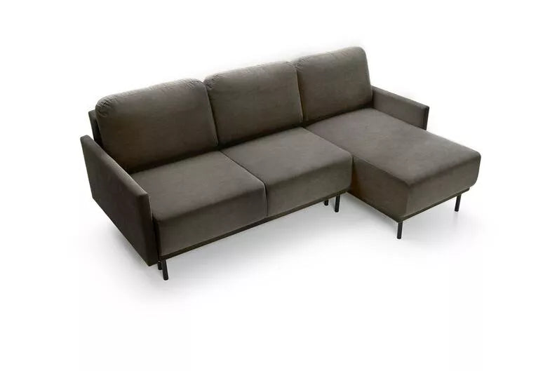 NOMIEL L-formas izvelkamais stūra dīvāns ar konteineru, brūns hidrofoba audums - N1 Home