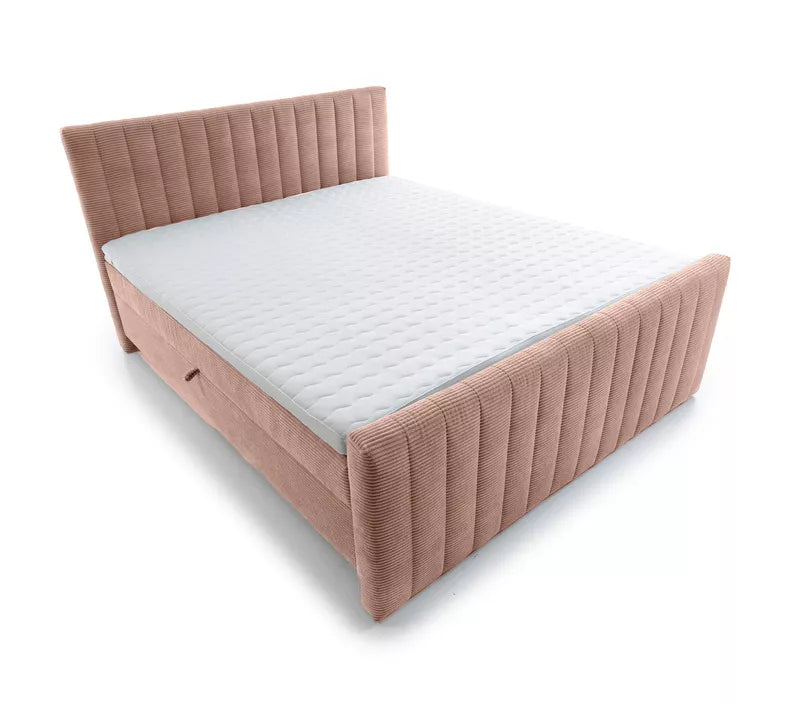 BINOLULA Kontinentālā gulta 1160/80x200 cm ar matraci un konteineriem, gaiši rozā velveta - N1 Home