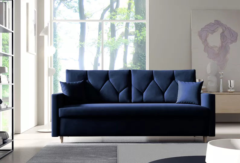 RAZO Dīvāns-gulta ar glabātuvii, tumši zils samts - N1 Home