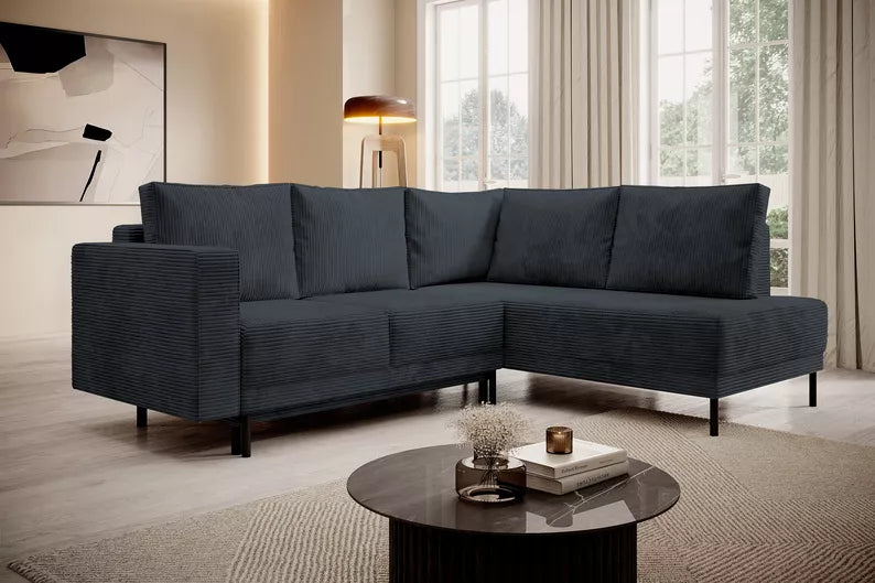 RIO Stūra dīvāns ar gulēšanas funkciju, ar konteineru, tumši pelēks velvets, kreisa/laba puse - N1 Home