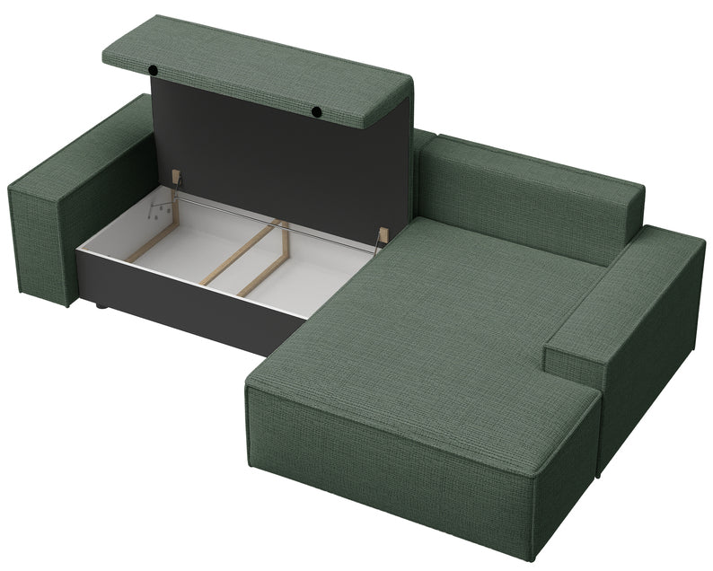 REFESE L-veida dīvāns ar gulēšanas funkciju un glabāšanas kasti, salvijas šenils, kreisa/laba puse - N1 Home