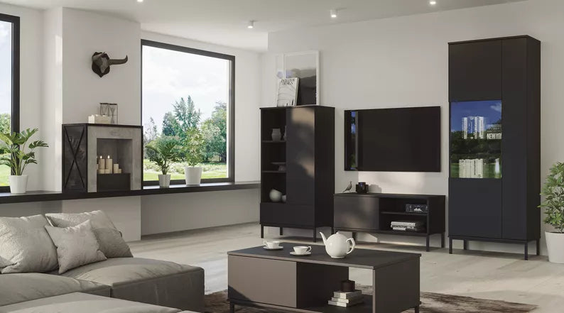 RILAPE Divdurvju vitrīnas skapis 70 cm, melns - N1 Home