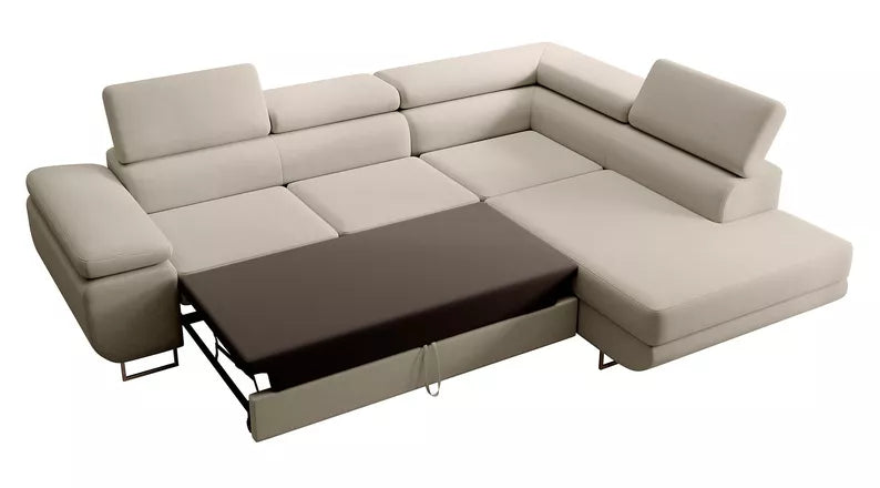 VILSTEV L-formas stūra dīvāns ar gulēšanas funkciju, ar konteineru, pelēks viegli tīrāms samts, kreisa/laba puse - N1 Home