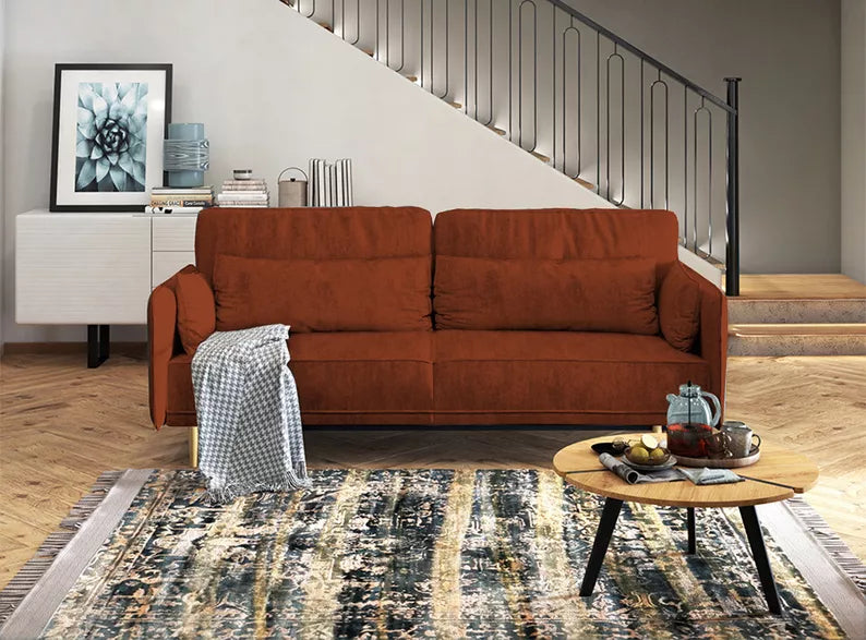 DERSPI Trīsvietīgs dīvāns, sarkans, hidrofobs samts - N1 Home