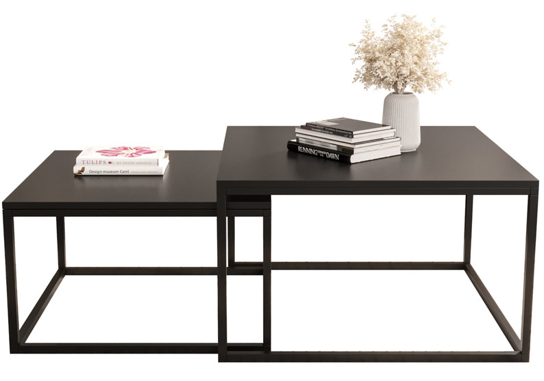 BELLO Divu kvadrātveida kafijas galdiņu komplekts, 70 cm un 60 cm, matēts melns - N1 Home