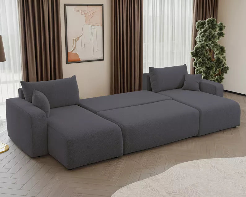 NONIPIA U-formas stūra dīvāns ar gulēšanas funkciju, ar konteineri, universāls, tumši pelēks bukle - N1 Home