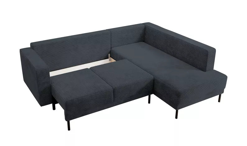 RIO Stūra dīvāns ar gulēšanas funkciju, ar konteineru, tumši pelēks velvets, kreisa/laba puse - N1 Home