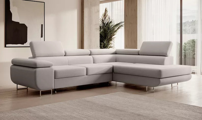 VILSTEV L-formas stūra dīvāns ar gulēšanas funkciju, ar konteineru, krēmīgs viegli tīrāms samts, kreisa/laba puse - N1 Home