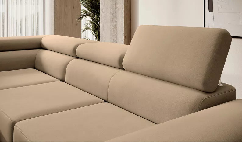 VILSTEV L-formas stūra dīvāns ar gulēšanas funkciju, ar konteineru, bēšs viegli tīrāms samts, kreisa/laba puse - N1 Home