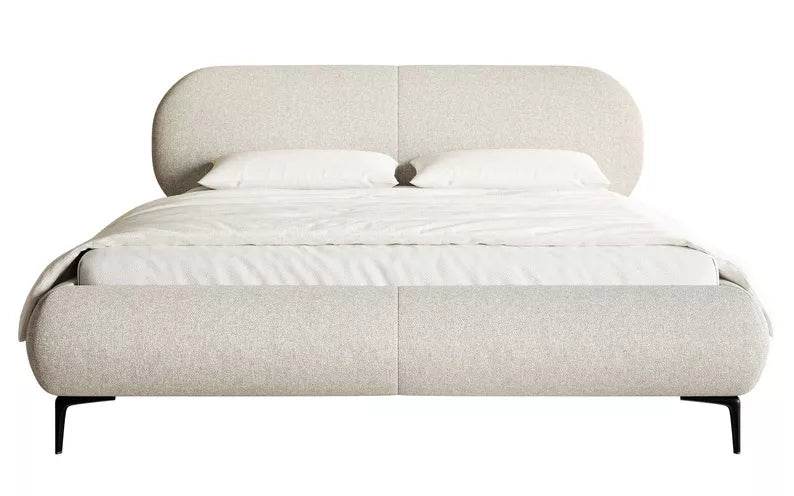 VALEO Polsterēta gulta 140/160/180x200 cm, gaiši bēša hidrofoba bize, melnas kājas - N1 Home