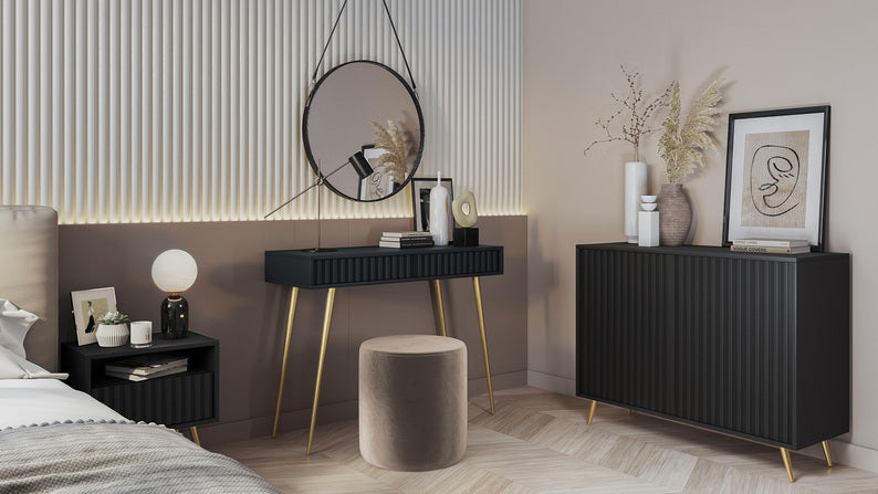 FELO Tualetes galdiņš 104 cm melns ar zelta kājām - N1 Home