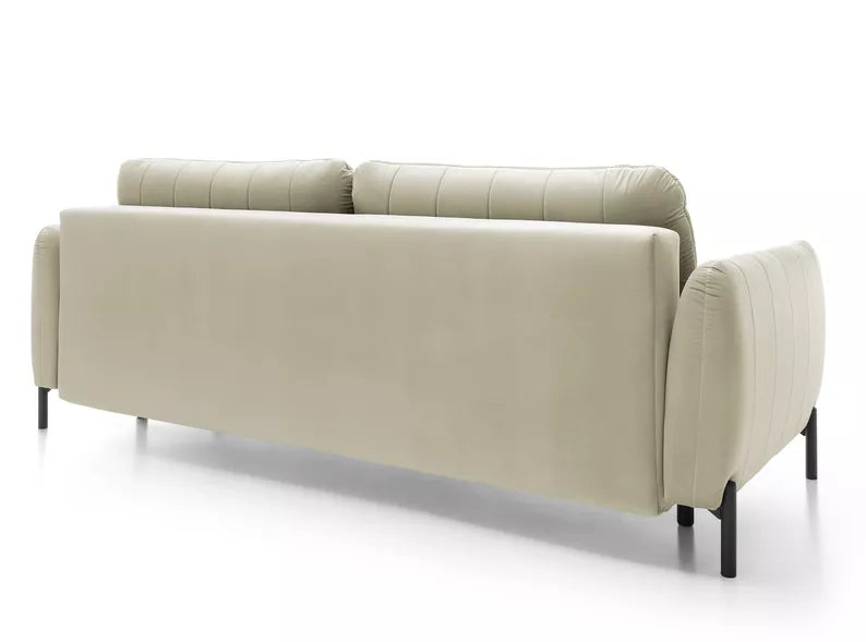 LEVA Krēmkrāsas trīsvietīgs dīvāns ar konteineru, no hidrofobiskā velūra auduma, melnām kājām - N1 Home