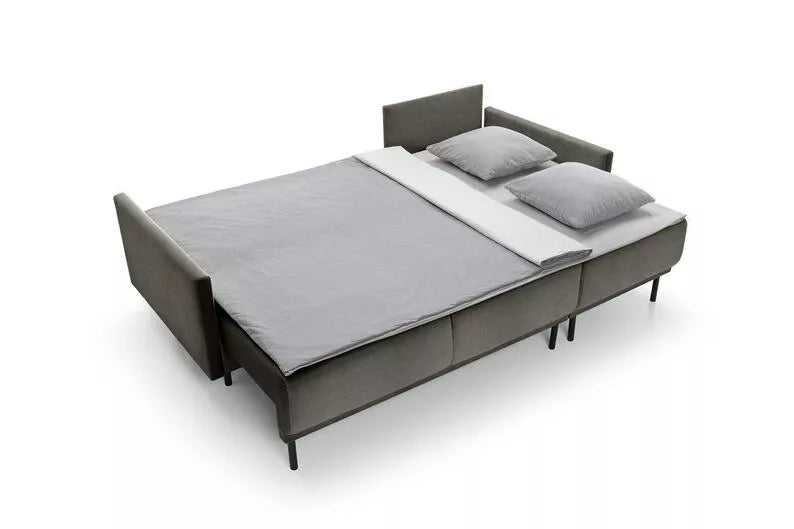 NOMIEL L-formas izvelkamais stūra dīvāns ar konteineru, grafīta hidrofoba audums - N1 Home