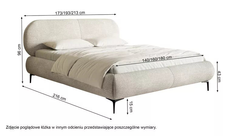 VALEO Polsterēta gulta 140/160/180x200 cm, gaiši bēša hidrofoba bize, melnas kājas - N1 Home