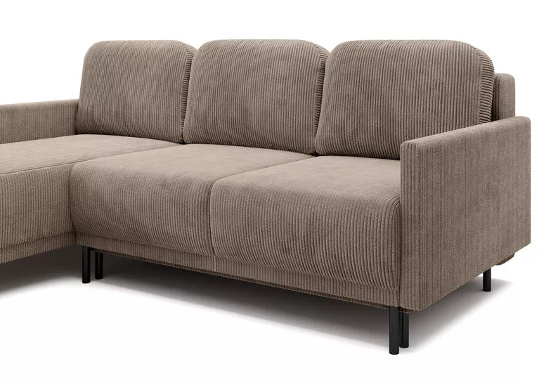 NOMIEL L-formas izvelkamais stūra dīvāns ar konteineru, universāls bēšs velvets - N1 Home