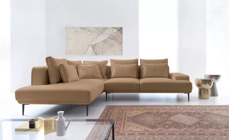 SITOME L-formas dīvāns ar gulēšanas funkciju, bēšs samts, melnas kājas, kreisa/laba puse - N1 Home