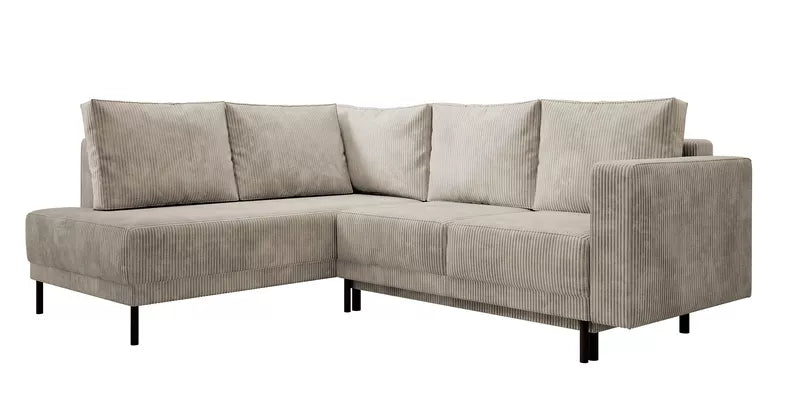 RIO Stūra dīvāns ar gulēšanas funkciju, ar konteineru, tumši smilškrāsas velveta, kreisa/laba puse - N1 Home