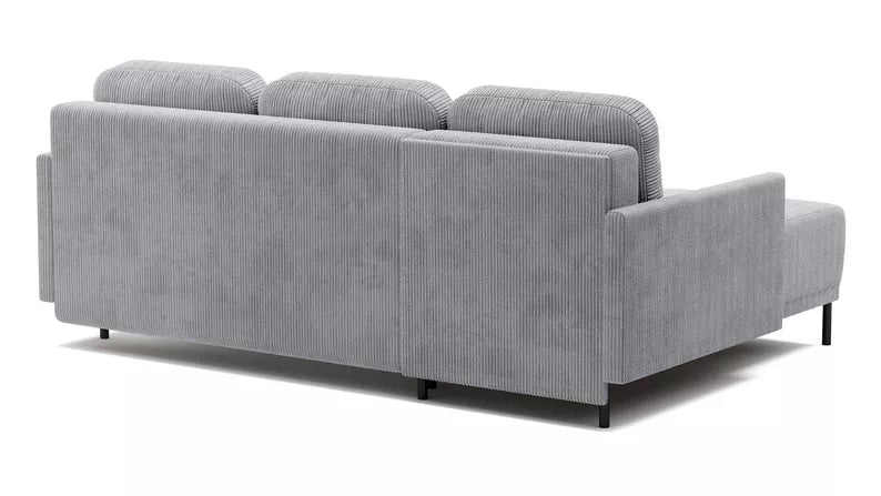 NOMIEL L-formas izvelkamais stūra dīvāns ar konteineru, universāls gaiši pelēks velvets - N1 Home