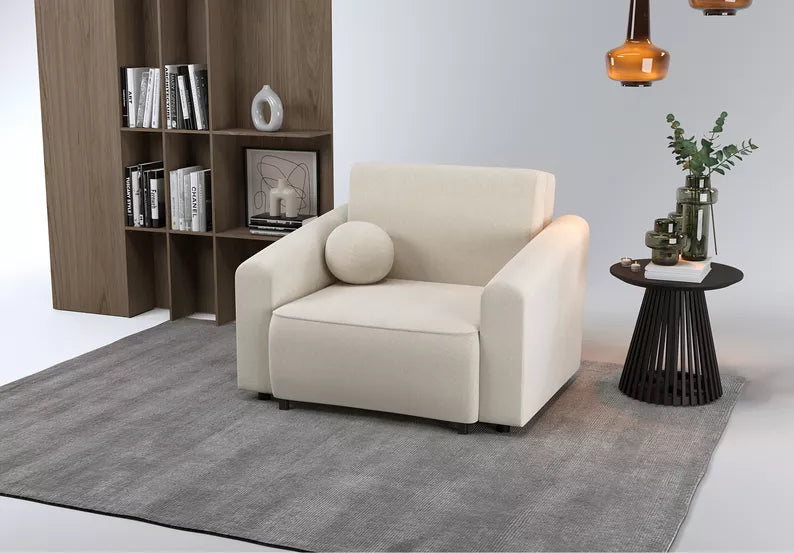 VIOSTE Atzveltnes krēsls ar glabātuvi, krēmkrāsas hidrofobs šenils - N1 Home