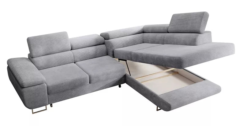 VILSTEV L-formas stūra dīvāns ar gulēšanas funkciju, ar konteineru, gaiši pelēks velvets, kreisa/laba puse - N1 Home