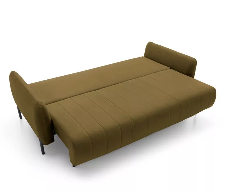 LEVA Haki trīsvietīgs dīvāns ar konteineru, no hidrofobiskā velūra auduma, melnām kājām - N1 Home