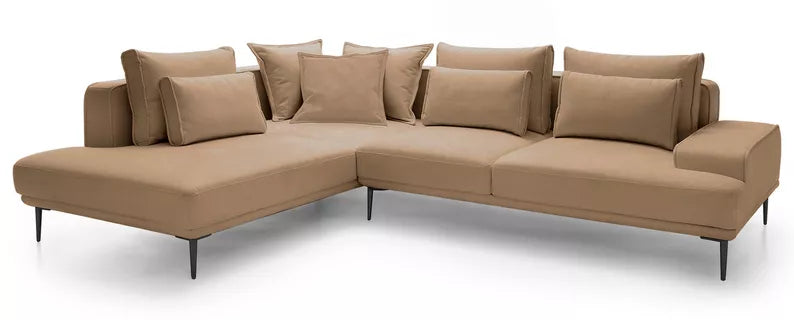 SITOME L-formas dīvāns ar gulēšanas funkciju, bēšs samts, melnas kājas, kreisa/laba puse - N1 Home