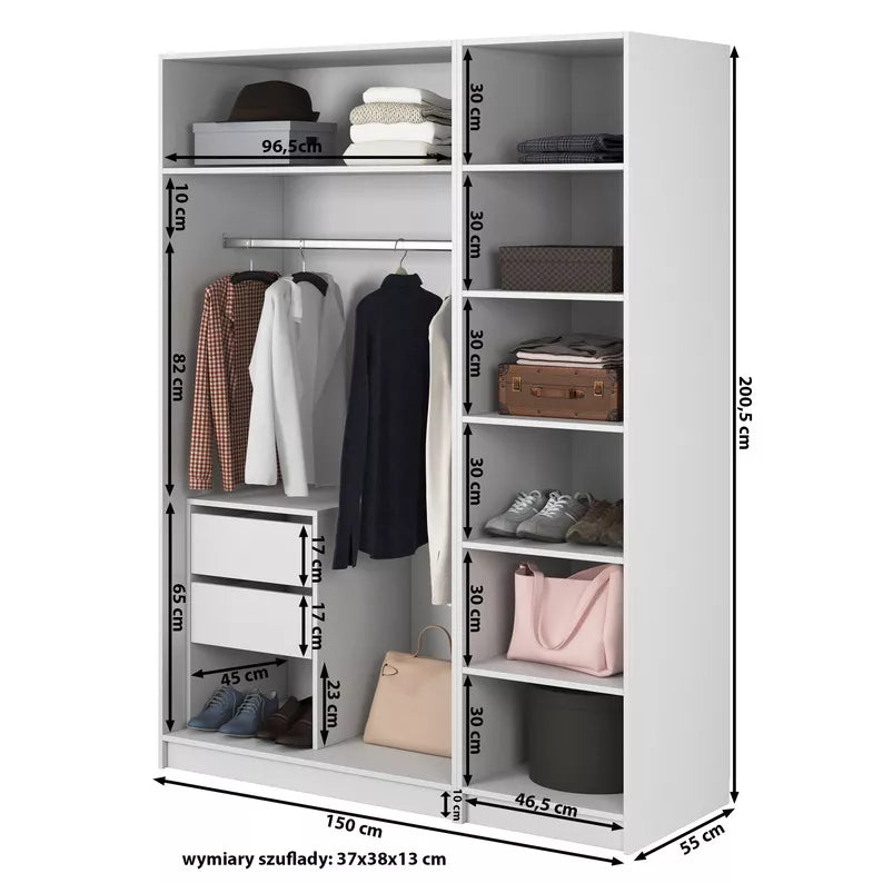 MEFRA Trīsdurvju skapis 150 cm, balts - N1 Home